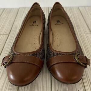 White Mountain Womens 9.5M Cadence Flats Shoes Brown Plaid Leather Quilted